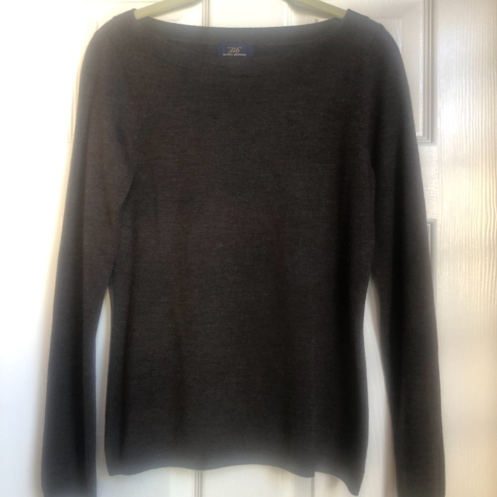 Brooks Brothers Brown, Merino Wool, Crewneck Sweater, Small.